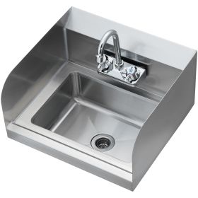 VEVOR Commercial Hand Sink with Faucet and Side Splash, NSF Stainless Steel Sink for Washing, Small Hand Washing Sink, Wall Mount Hand Basin for Resta