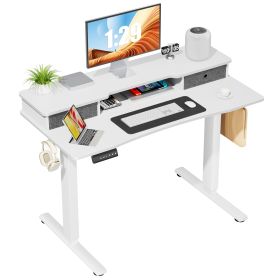 Sweetcrispy Home Office Height Adjustable Electric Standing Desk with Storage Shelf Double Drawer