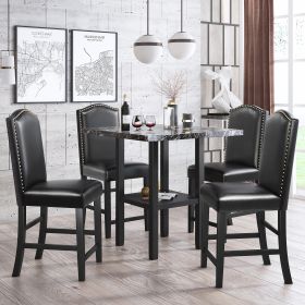 TOPMAX 5 Piece Dining Set with Matching Chairs and Bottom Shelf for Dining Room, Black Chair+Black Table