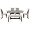 TREXM 6-Piece Rubber Wood Dining Table Set with Beautiful Wood Grain Pattern Tabletop Solid Wood Veneer and Soft Cushion (Gray)